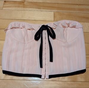 Elegant Pink Strapless Crop Top with Black Accents